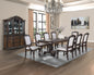 Formal 9pc Rectangular Dining Table 18" Extendable Leaf Side Chair Arm Chair Rich Dark Coffee Brown Finish Intricately Carved Double Pedestal Base Solid Wood Dining Set