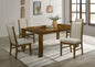 5pc Rectangular Dining Table Handcrafted Feel Solid Wood Tailored Chairs Tufted Upholstered Soft Neutral Fabric Wooden Dining Room Furniture