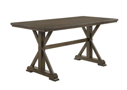 7 Piece Counter Height Dining Set - Rustic Brown Wood & Fabric