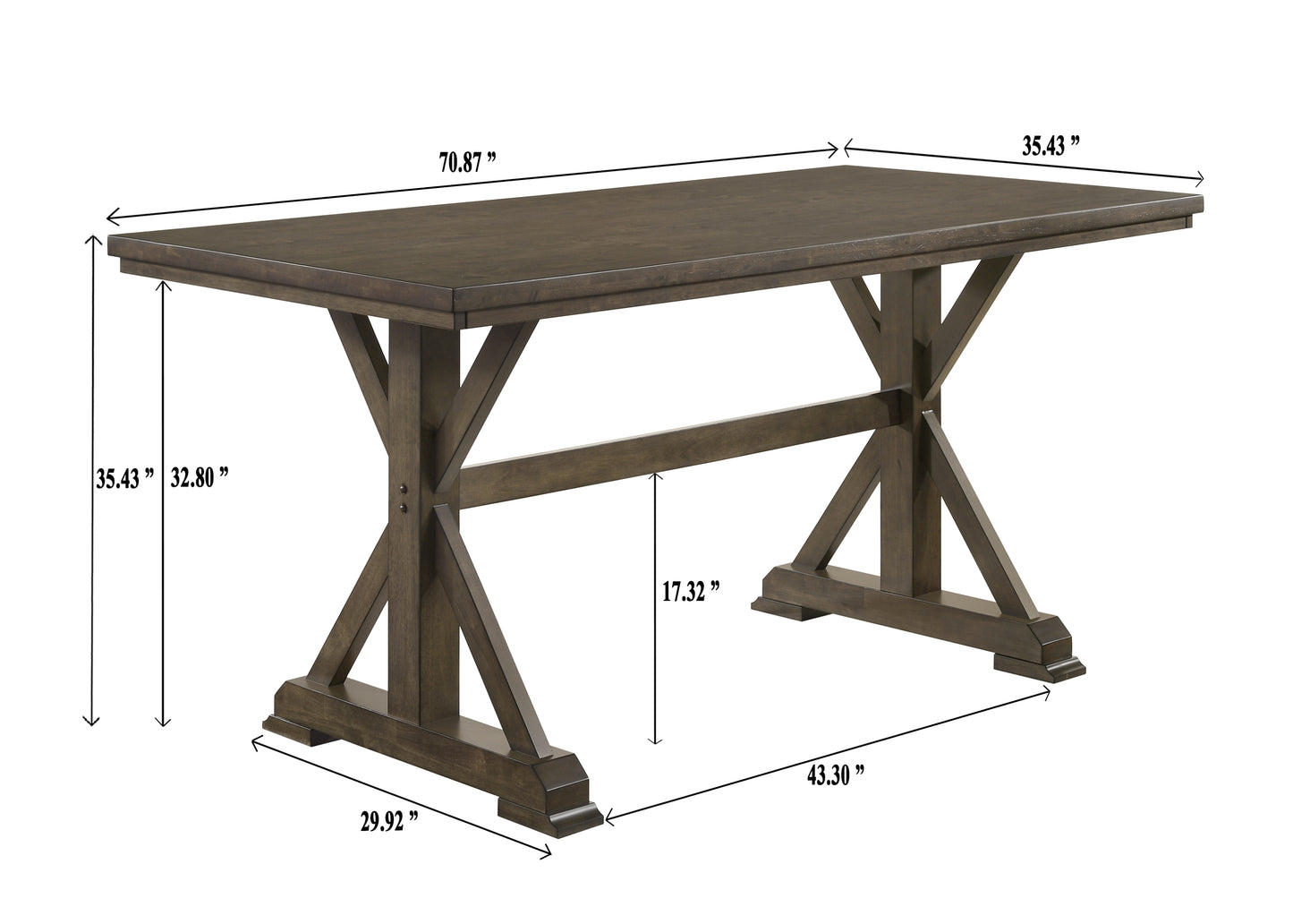 7 Piece Counter Height Dining Set - Rustic Brown Wood & Fabric