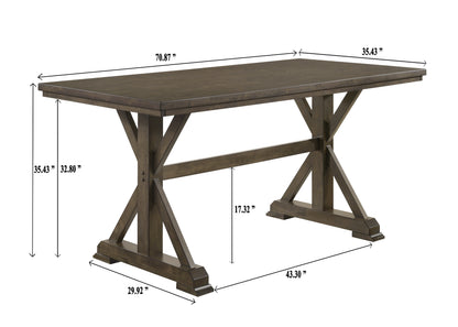 7 Piece Counter Height Dining Set - Rustic Brown Wood & Fabric
