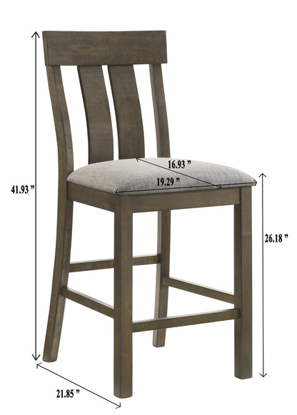 7 Piece Counter Height Dining Set - Rustic Brown Wood & Fabric