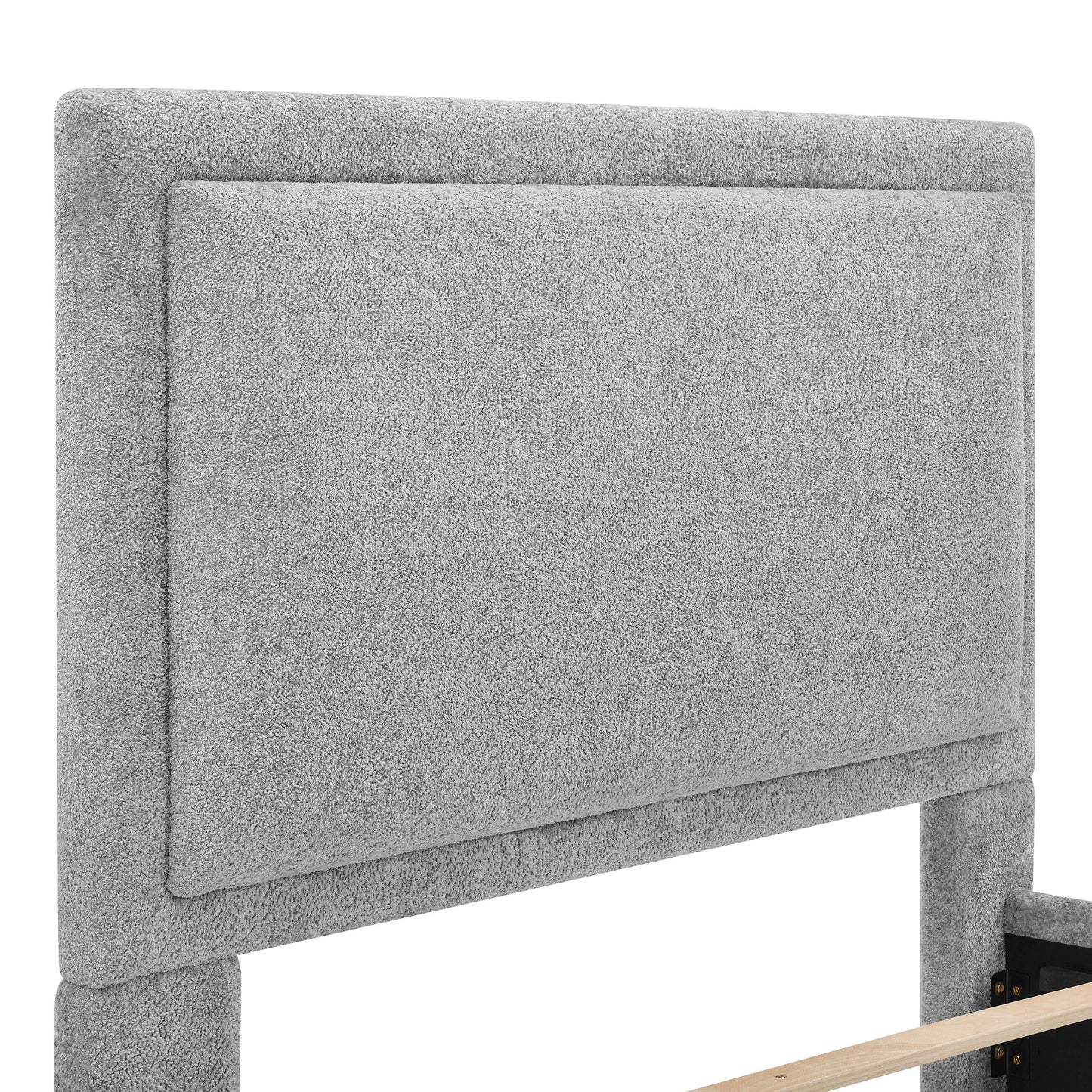 King Wood Bed Frame with Storage and Chenille Upholstery for Bedroom
