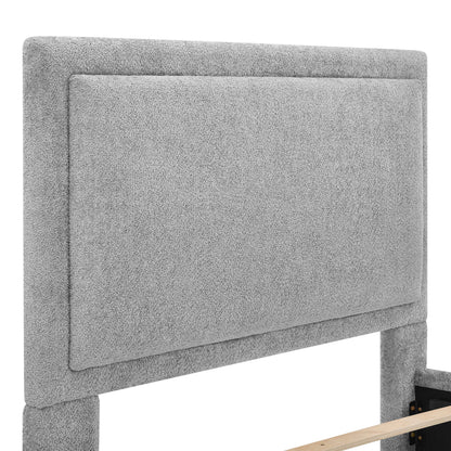 King Wood Bed Frame with Storage and Chenille Upholstery for Bedroom