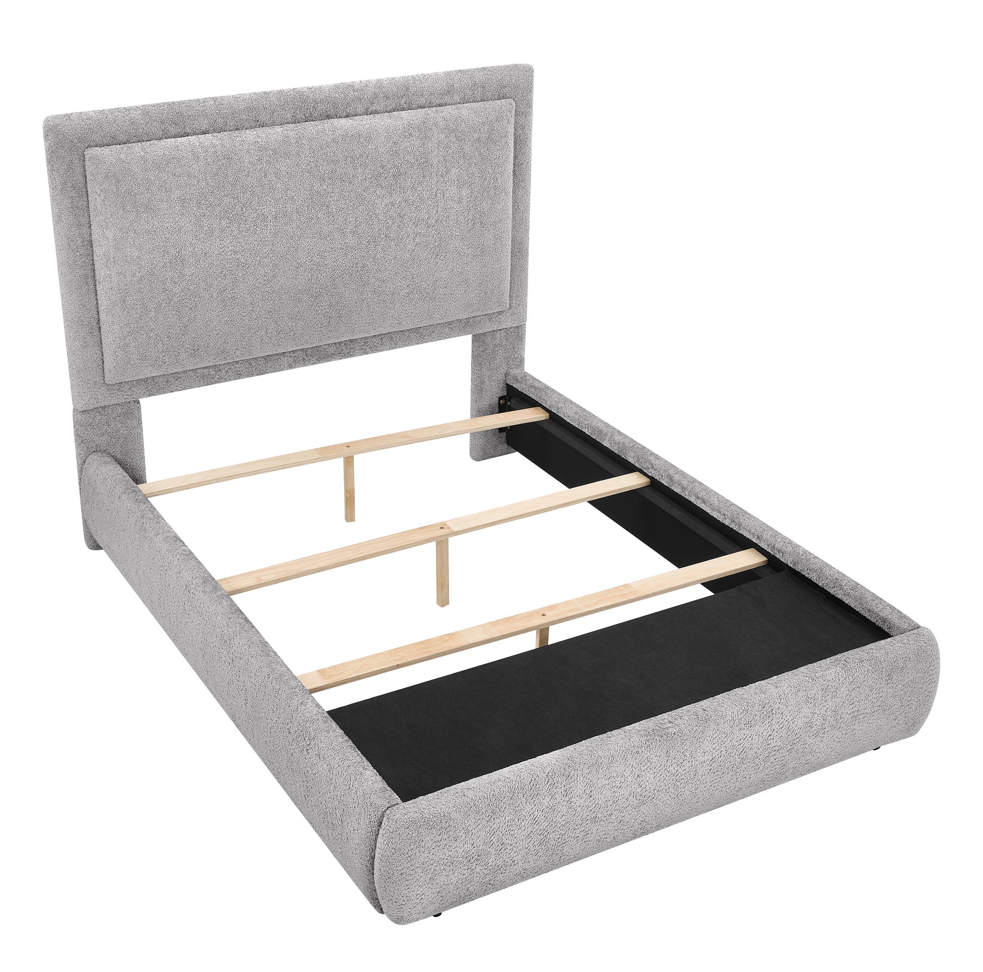 King Wood Bed Frame with Storage and Chenille Upholstery for Bedroom