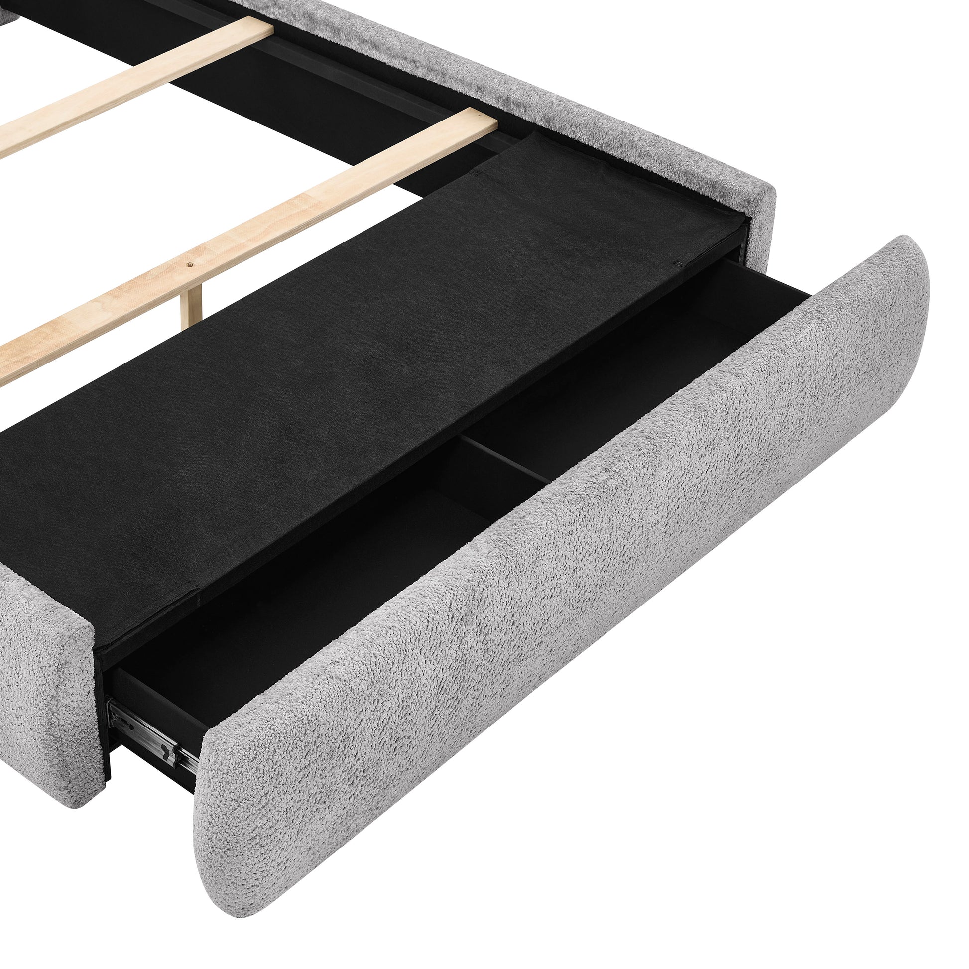 King Wood Bed Frame with Storage and Chenille Upholstery for Bedroom