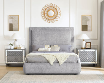King Wood Bed Frame with Storage and Chenille Upholstery for Bedroom
