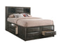 Gray Queen Storage Platform Captain's Bed with Bookcase Headboard Drawers Solid Wood Furniture