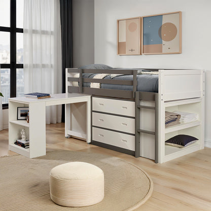 Contemporary Twin Bunk Bed - Gray & White Finish for Bedroom