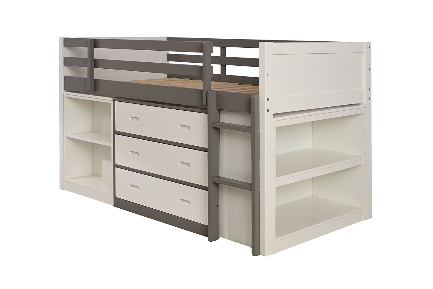 Contemporary Twin Bunk Bed - Gray & White Finish for Bedroom