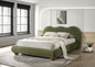 Olive Green Color 1pc Eastern King Size Bed Boucle Upholstered Round Bun Wood Feet Bedroom Furniture