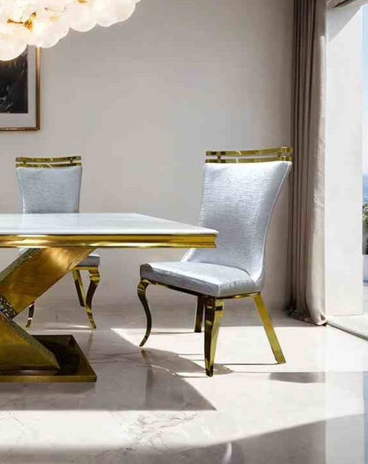 White Fabric Dining Chair - Glam Style 2 Piece Set