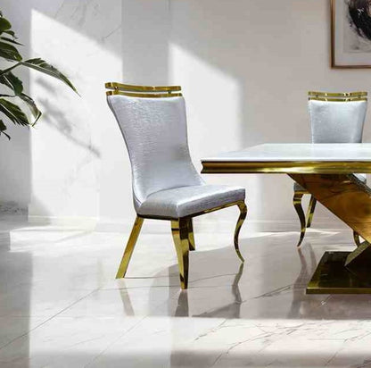 Silver Finish 2pc Side Chair Gold Legs Tiger Printed Upholstered Seat Dining Room