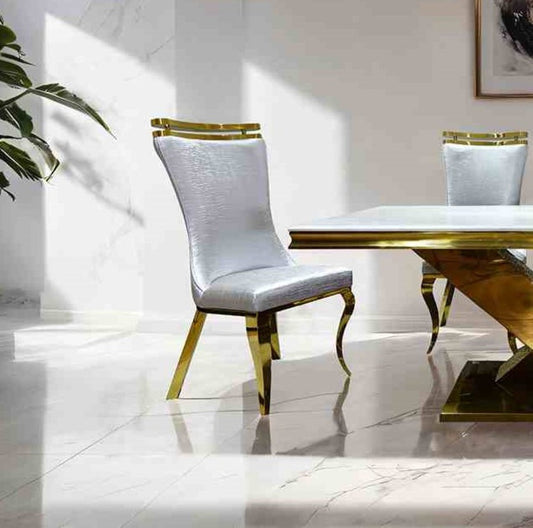 Silver Finish 2pc Side Chair Gold Legs Tiger Printed Upholstered Seat Dining Room