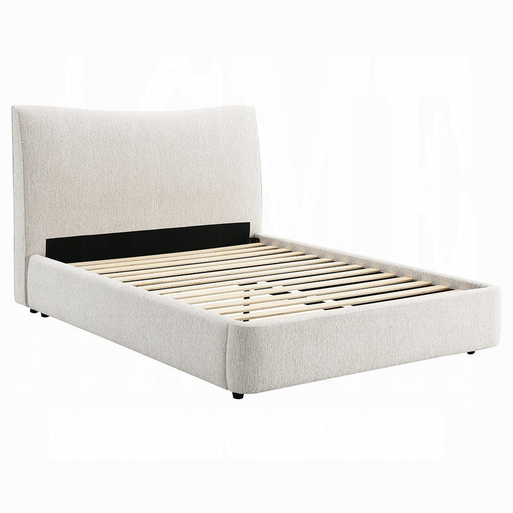 Full Size Chenille Platform Bed - Beige Comfort