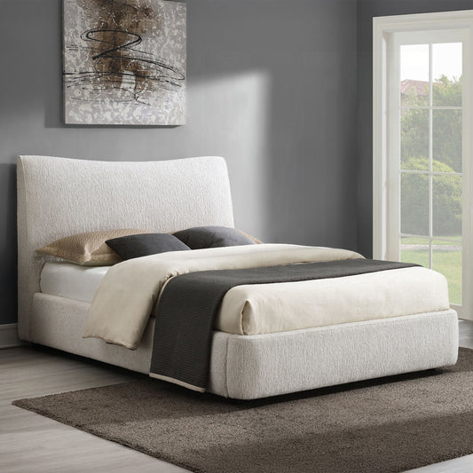 1pc Beautiful Full Size Platform Bed Beige Chenille Upholstery Solid Rubberwood Contemporary Bedroom Furniture