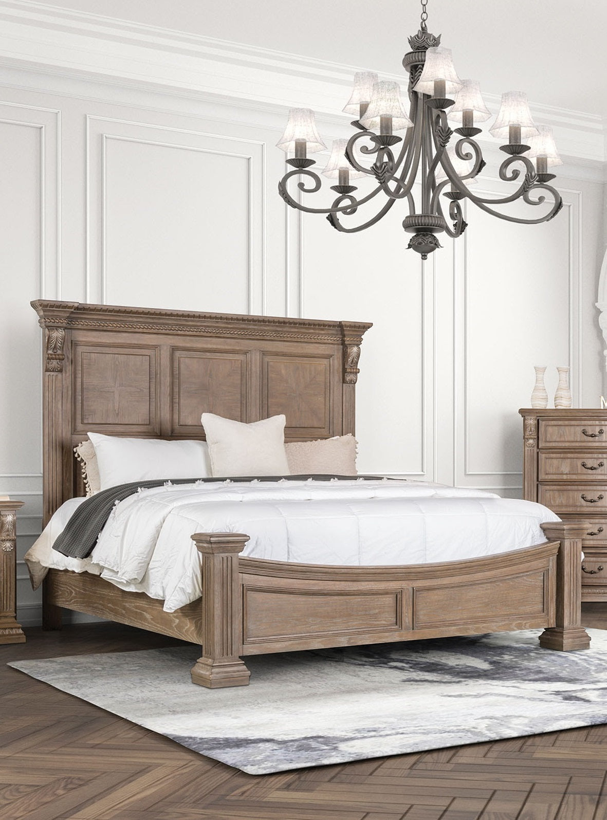 Queen Weathered Oak Bed Frame - Traditional Bedroom