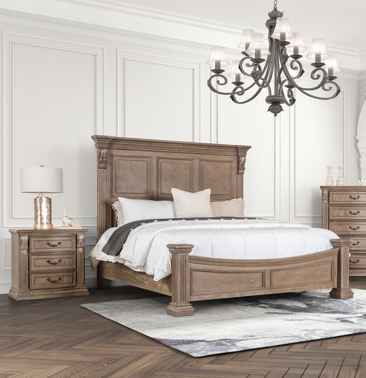Queen Weathered Oak Bed Frame - Traditional Bedroom