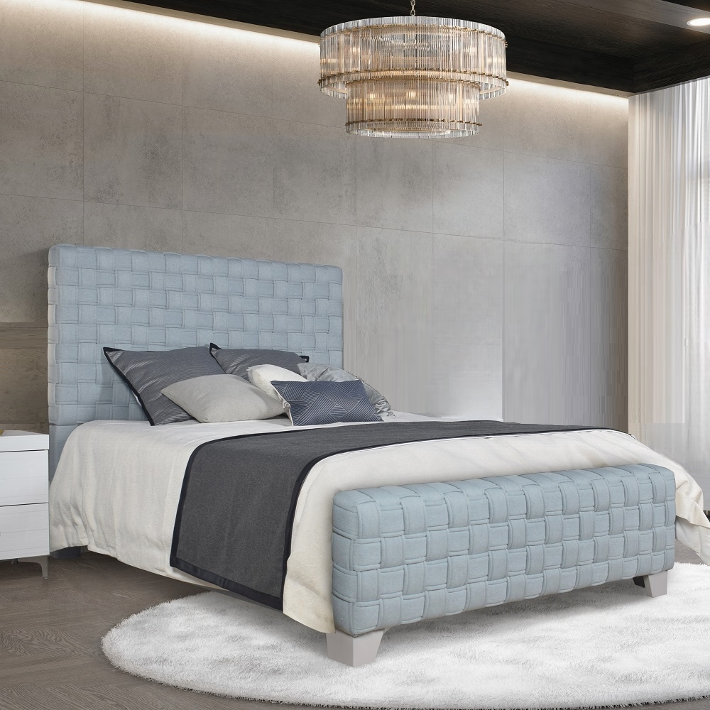 King Size Teal Chenille Upholstered Bed Frame