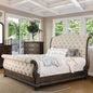 Rustic Natural Tone 1pc Queen Size Bed Beige Fabric Button Tufted Sleigh Bed Bedroom Furniture Solidwood
