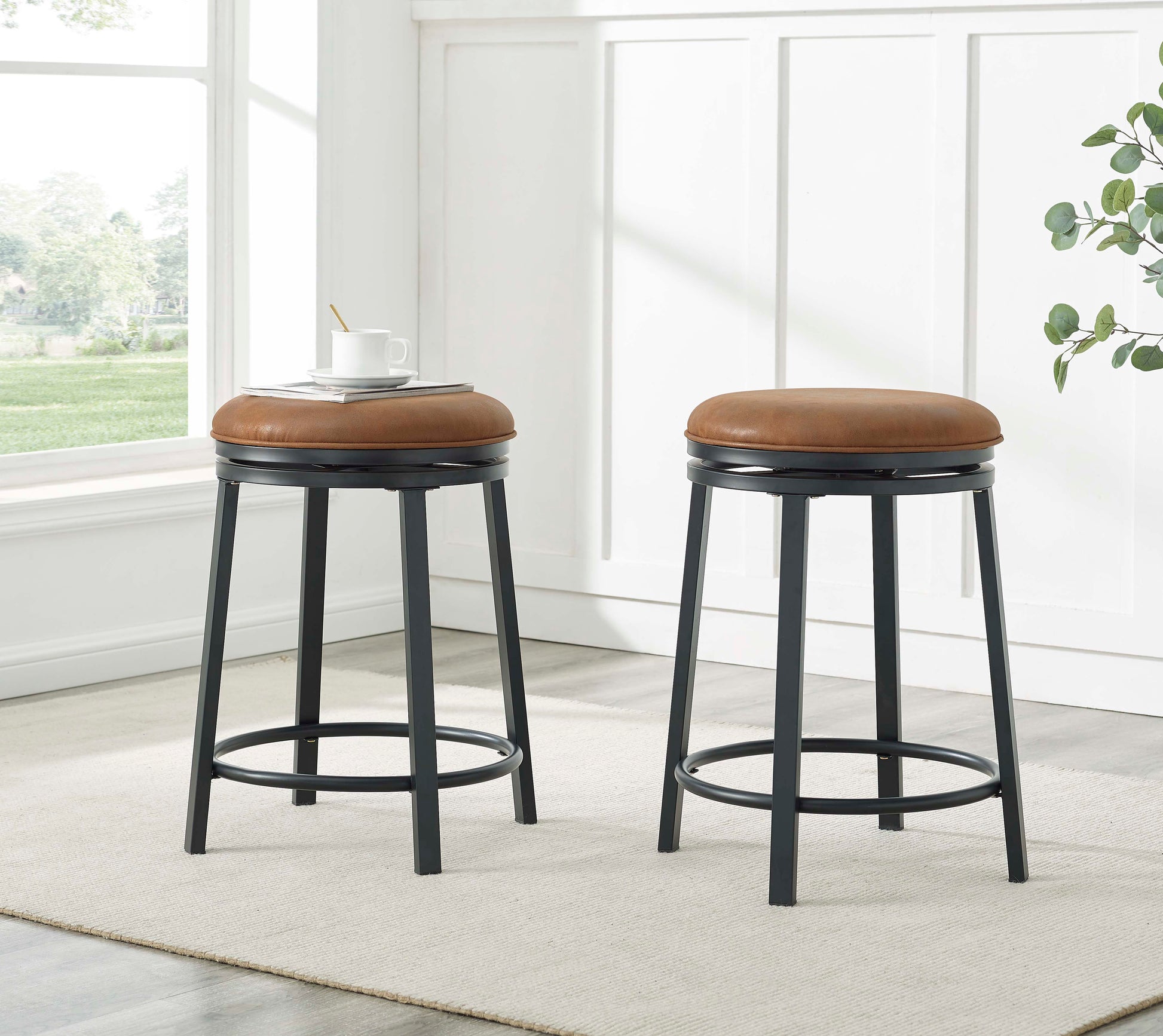 Set of 2 Swivel Stool with Metal Frame