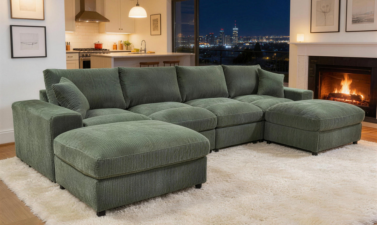 Sectional with Two Ottomans and Toss Pillows
