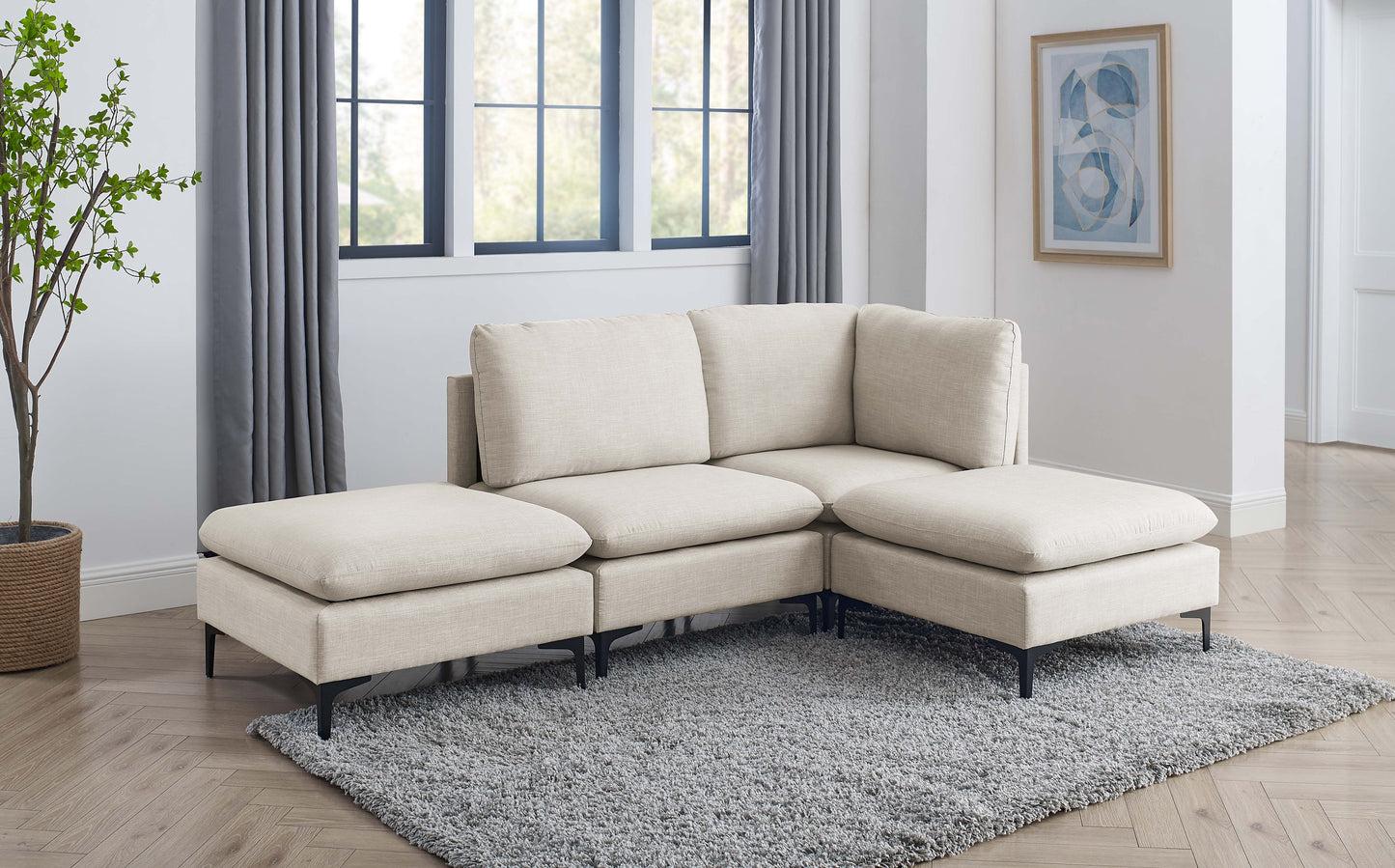 Linen Upholstered Modular Sectional with Metal Legs