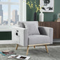 Elio 32.5"W Light Gray Linen Fabric Chair with USB Charging Ports Pockets & Pillows