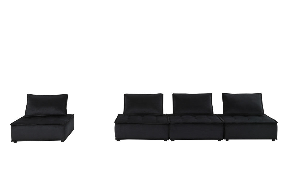 Aveline 160"W Black Velvet 4-Seater Modular Sofa for Living Room