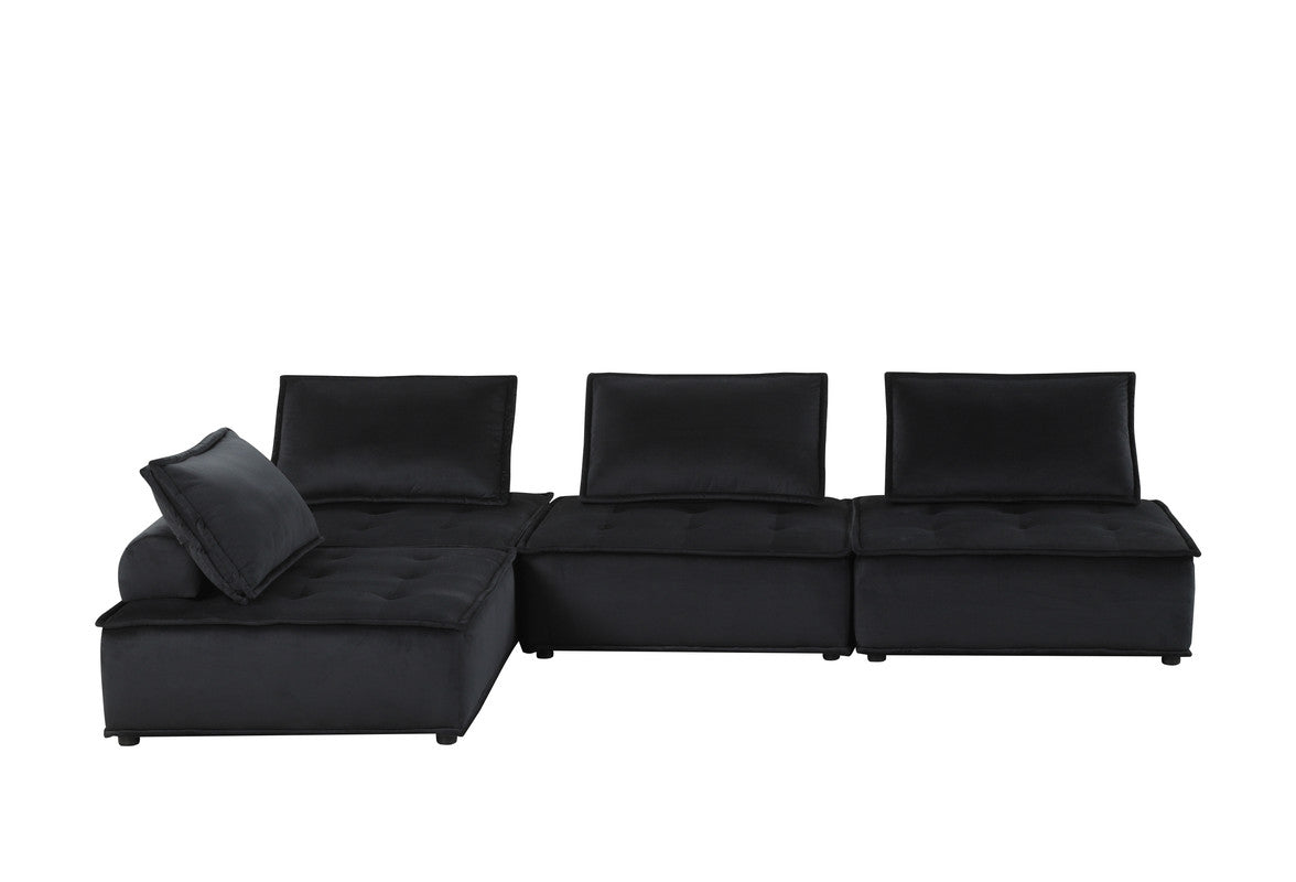 Black Velvet 4 Seat Sofa - 120" Wide