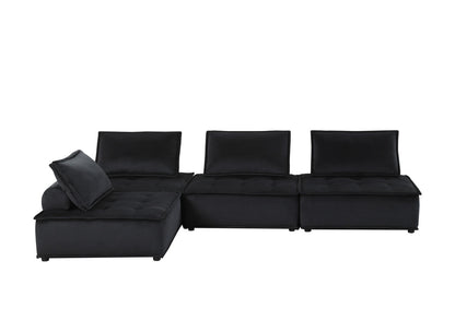 Black Velvet 4 Seat Sofa - 120" Wide