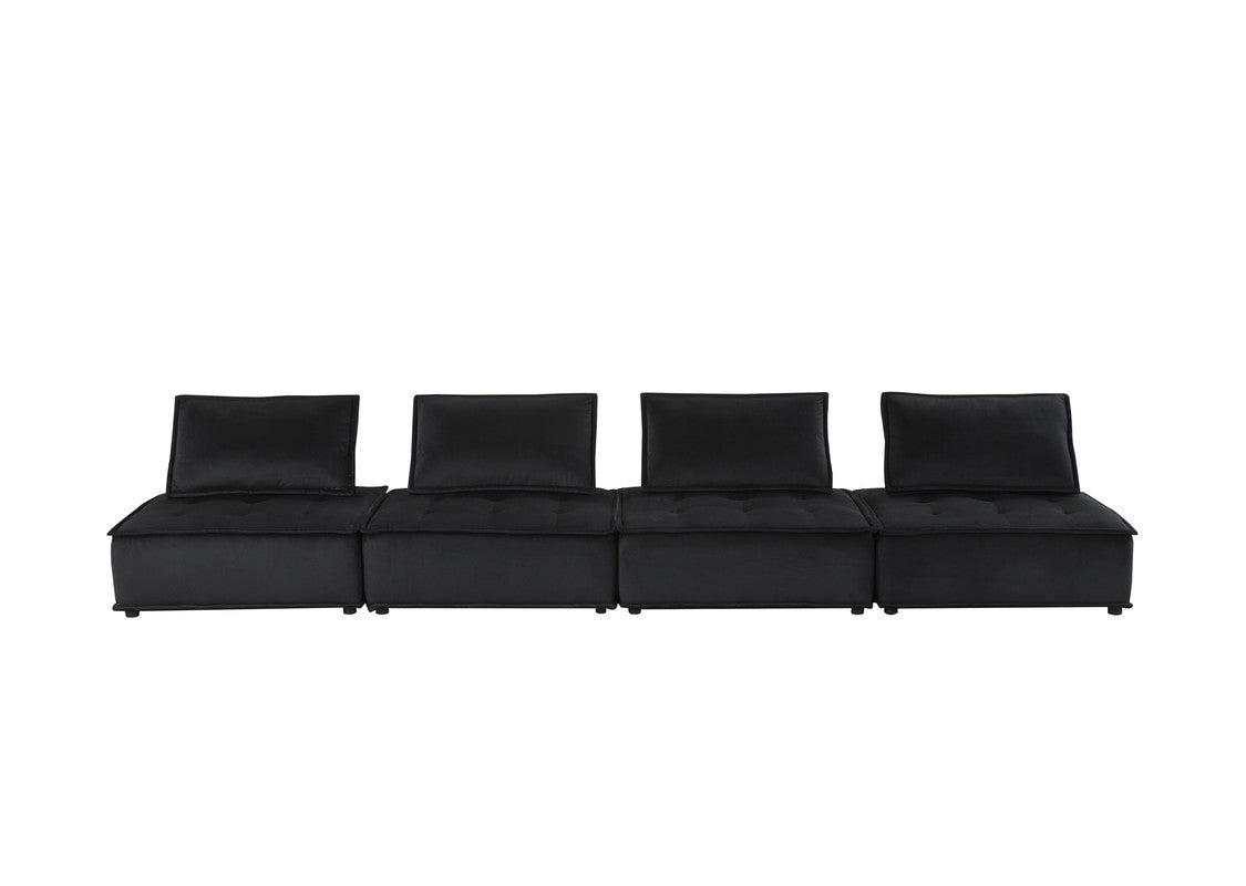 Black Velvet 4 Seat Sofa - 120" Wide