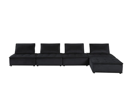 Black Velvet 5 Seat Sofa and Loveseat - 120" Wide for Living Room