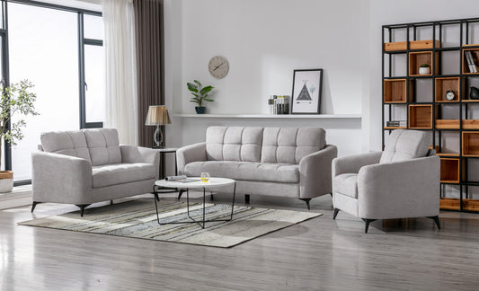 Carlotta Light Gray Woven Fabric Sofa Loveseat Chair Living Room Set