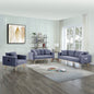 Elio Dark Gray Linen Fabric Sofa Loveseat Chair Living Room Set with USB Charging Ports Pockets & Pillows