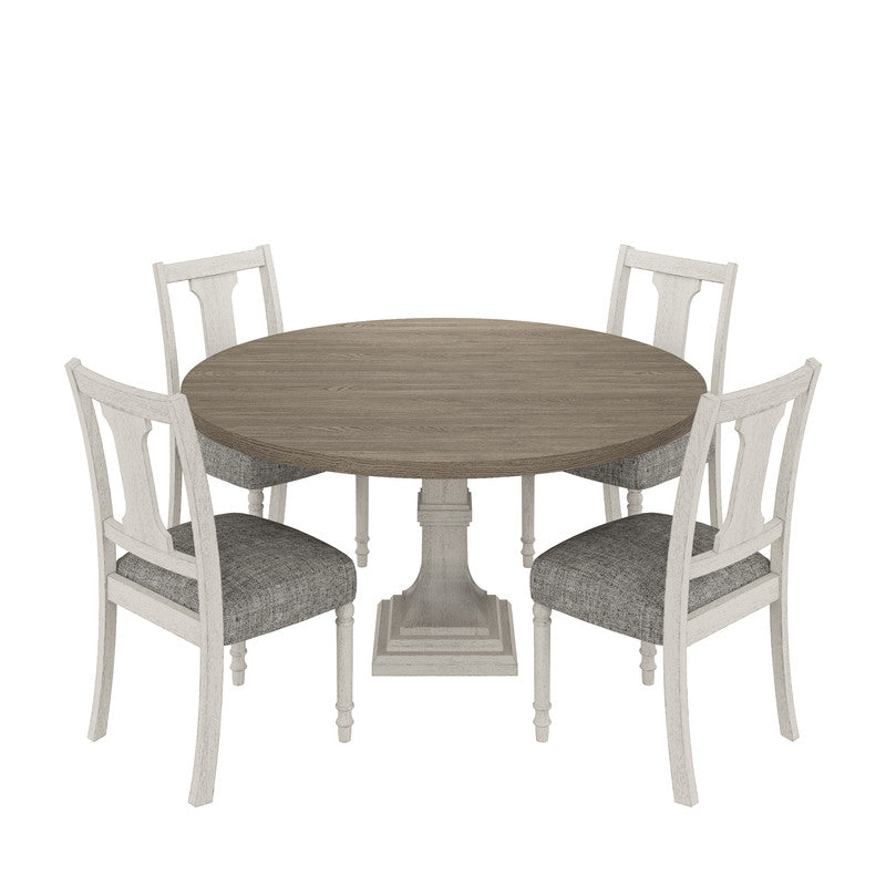 59" Round White Gray Dining Table Set with Chairs