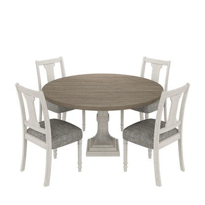 59" Round White Gray Dining Table Set with Chairs