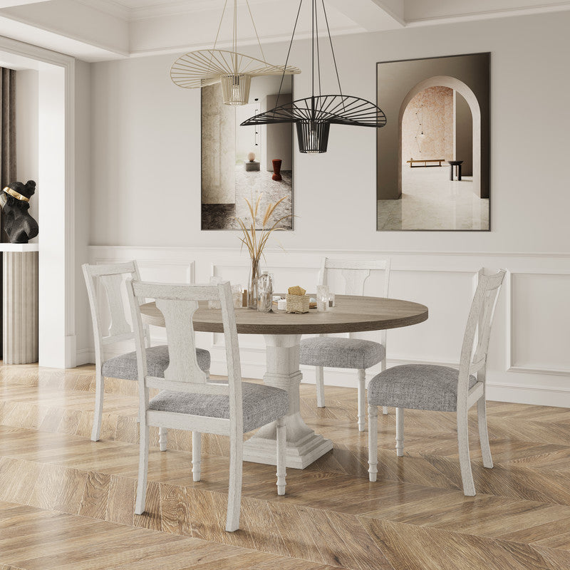 59" Round White Gray Dining Table Set with Chairs