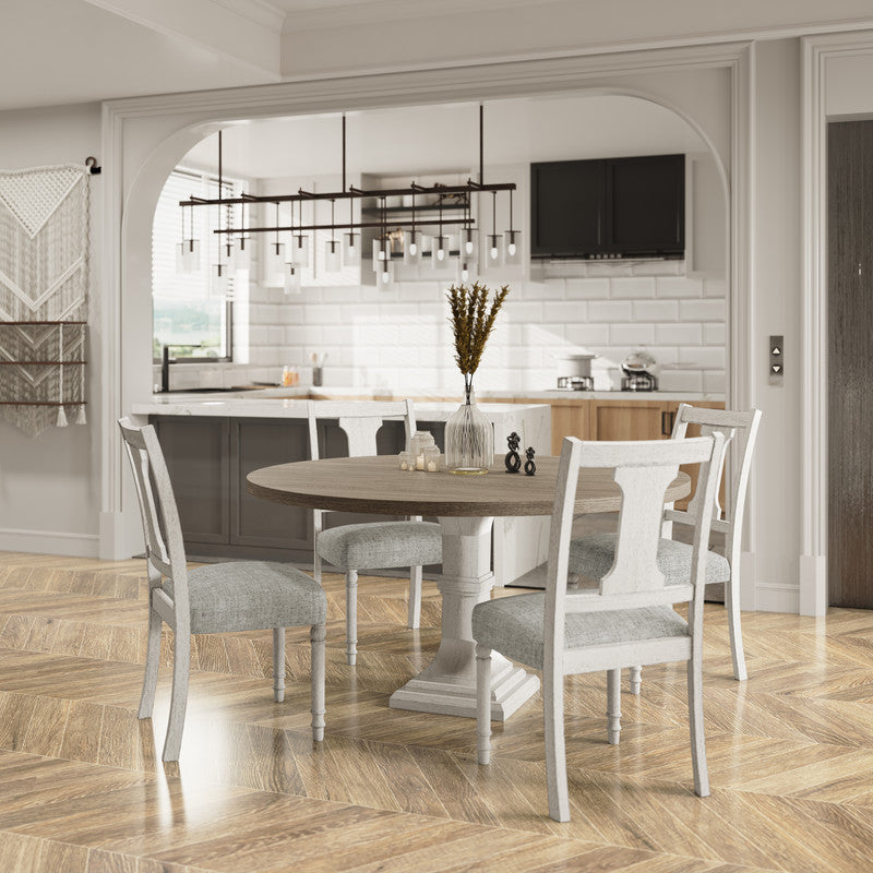 59" Round White Gray Dining Table Set with Chairs