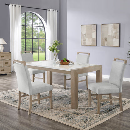 Louisa 5Pc 66" Rectangular White Faux Marble Top Dining Set in Light Oak Finish