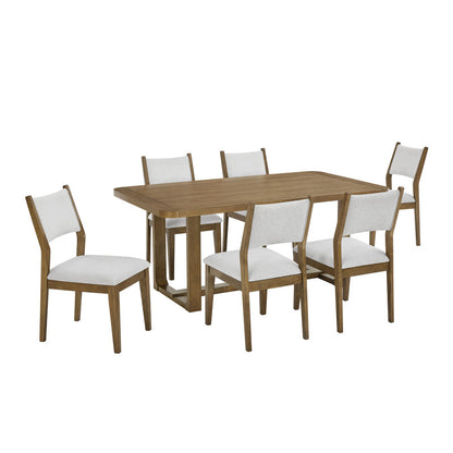 72" Brown Oak Dining Table with 6 Chairs - Modern Sled Base