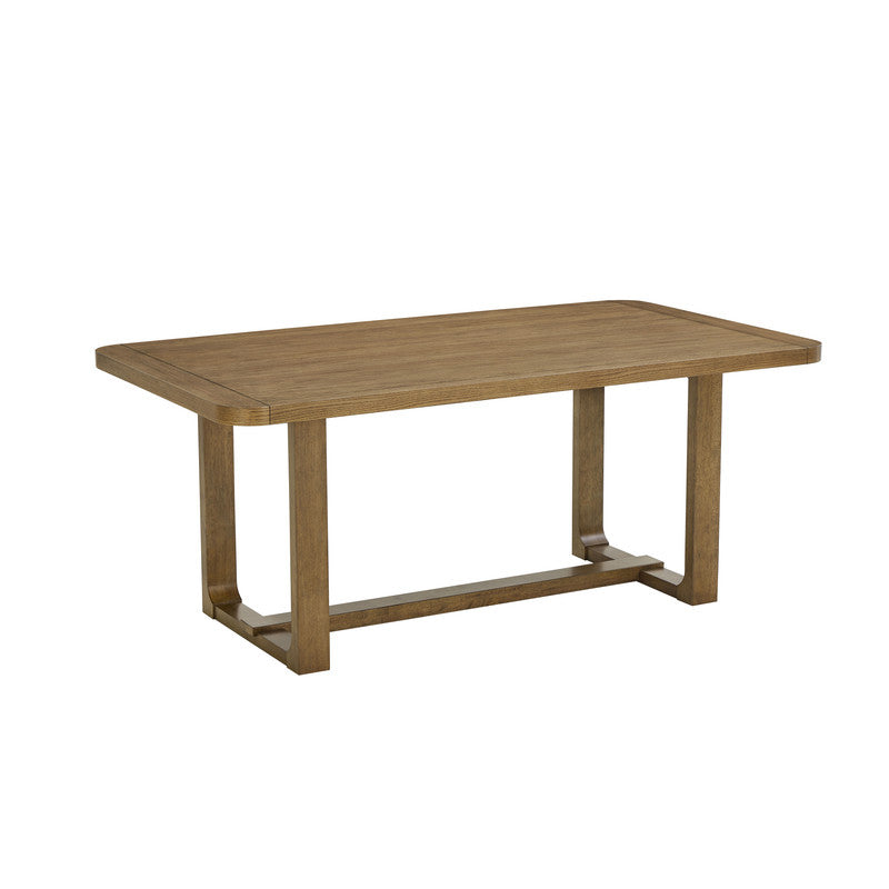 72" Brown Oak Dining Table with 6 Chairs - Modern Sled Base