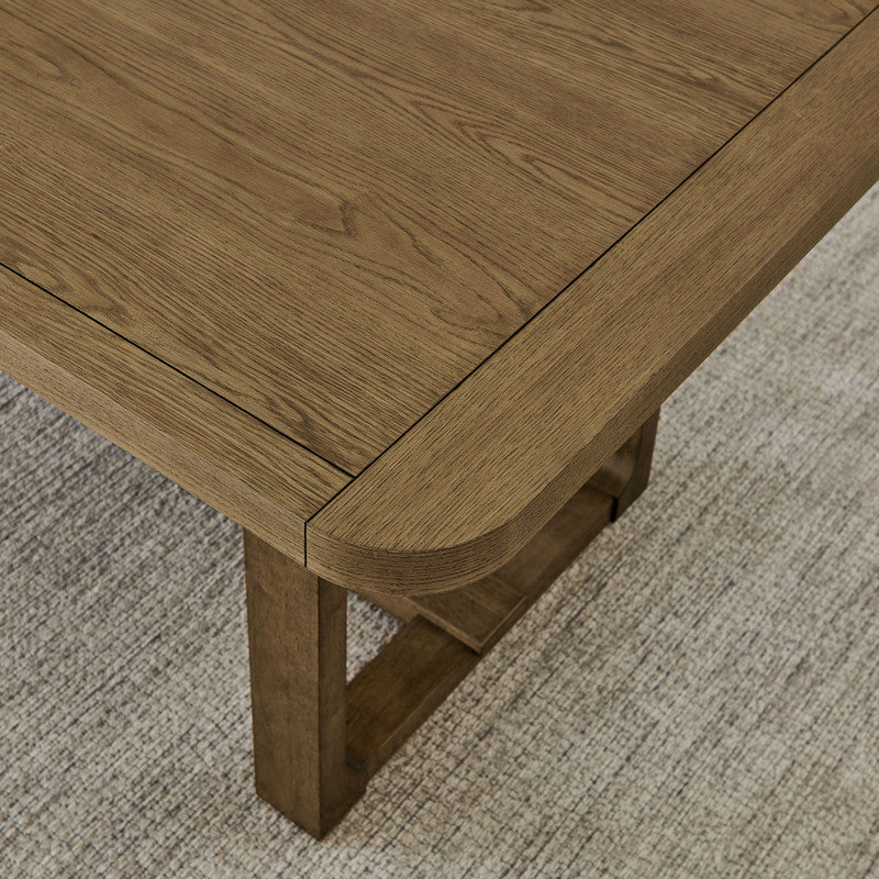 72" Brown Oak Dining Table with 6 Chairs - Modern Sled Base