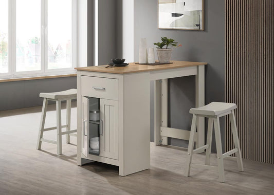 Alfonso 47" Light Gray Small Space Counter Height Dining Table with Cabinet, Drawer, and 2 Ergonomic Counter Stools