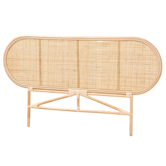 Modern Bohemian Natural Brown Rattan Queen Size Standalone Headboard