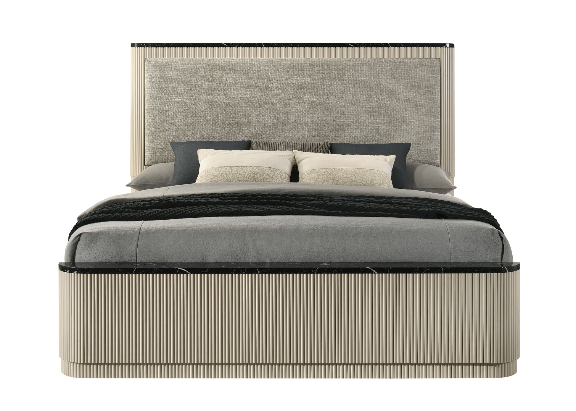 Travonte Gray Linen & Beige Eastern King Bed