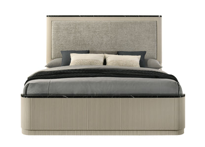 Travonte Gray Linen & Beige Eastern King Bed