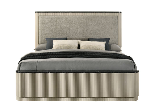 Travonte Gray Linen & Beige Eastern King Bed