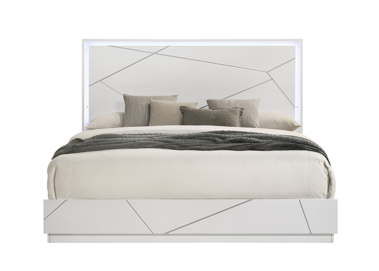 Esther White & Silver High Gloss Queen Bed w/LED