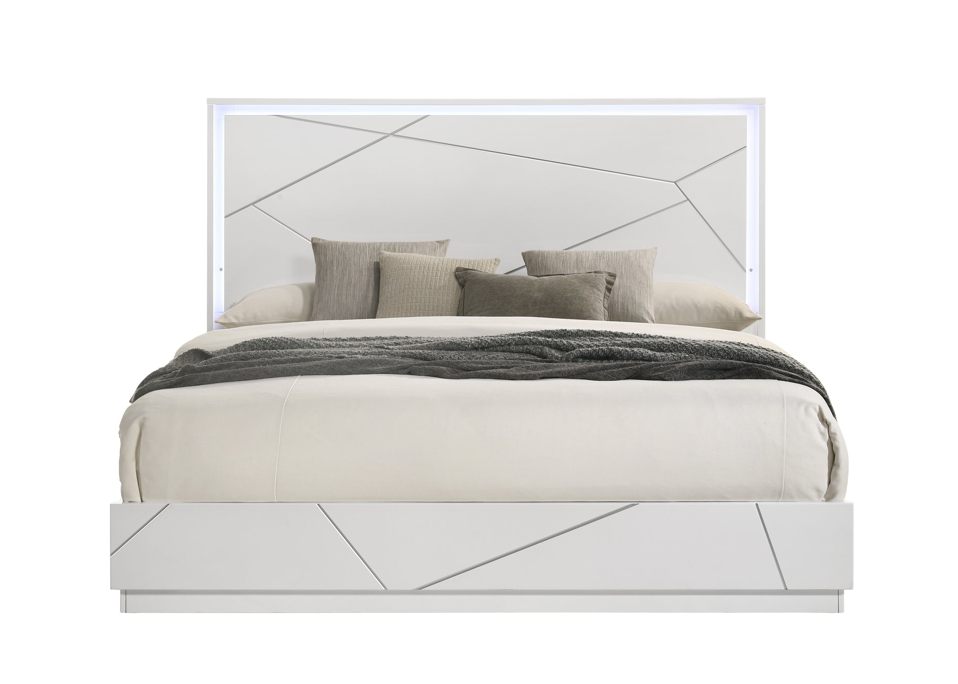 Esther White & Silver High Gloss Queen Bed w/LED